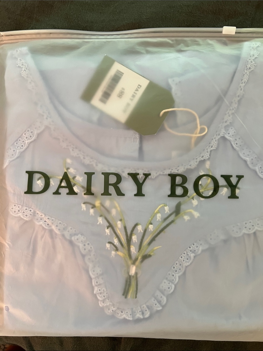 Dairy Boy Soft Blue Lily of The Valley Embroidered Babydoll Dress Size M NWT - Picture 2 of 8
